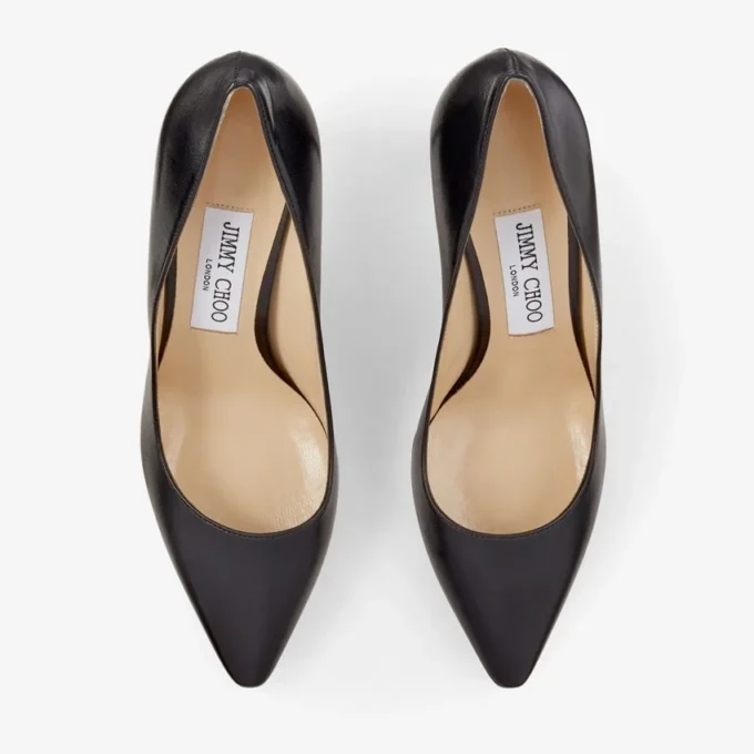 Romy 85 Black Kid Leather Pointy Toe Pumps