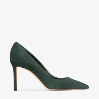 Romy 85 British Green Tonal Suede Pumps