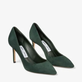 Romy 85 British Green Tonal Suede Pumps
