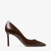Romy 85 Chocolate Croc Embossed Leather Pumps
