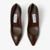 Romy 85 Chocolate Croc Embossed Leather Pumps