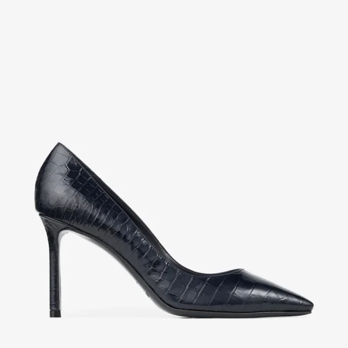 Romy 85 Marine Croc Embossed Leather Pumps