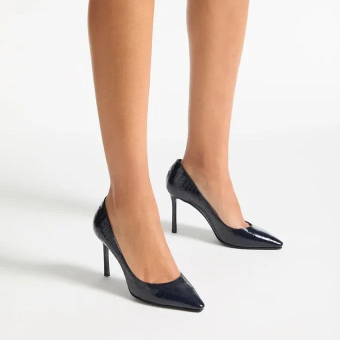 Romy 85 Marine Croc Embossed Leather Pumps