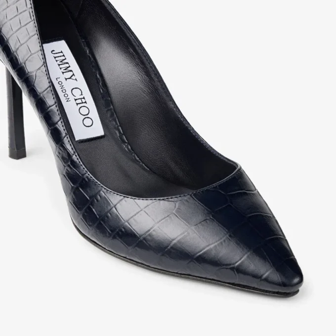 Romy 85 Marine Croc Embossed Leather Pumps