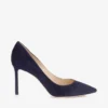 Romy 85 Navy Suede Pointy Toe Pumps