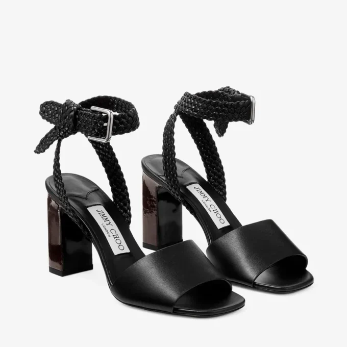 Rori 85 Black Shiny Calf Leather and Shiny Cork Sandals