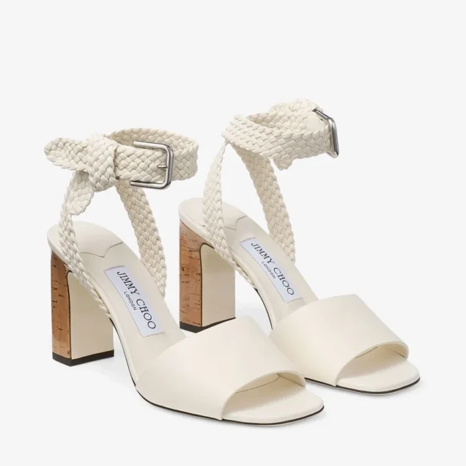 Rori 85 Latte Shiny Calf Leather and Shiny Cork Sandals