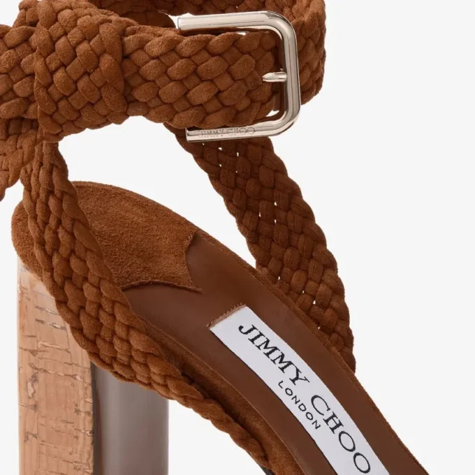 Rori 85 Tan Suede and Shiny Cork Sandals
