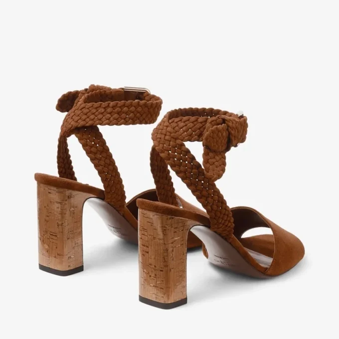 Rori 85 Tan Suede and Shiny Cork Sandals
