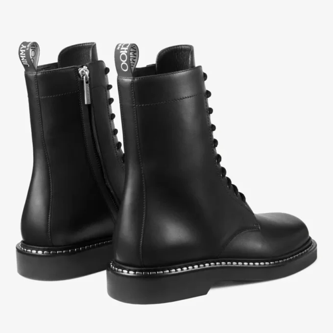Rowan Derby Boot Black Box Calf Leather Boots with Metal Welt Detail