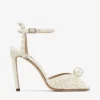 Sacora 100 White Satin Sandals with All over Pearls
