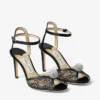 Sacora 85 Black Lace Sandals with Crystal-Embellished Sphere