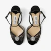 Sacora 85 Black Lace Sandals with Crystal-Embellished Sphere