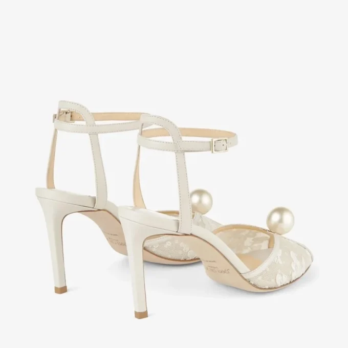 Sacora 85 Ivory Floral Lace Sandals with Pearl Detail