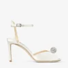 Sacora 85 Ivory Satin Sandals with Crystal-Embellished Sphere