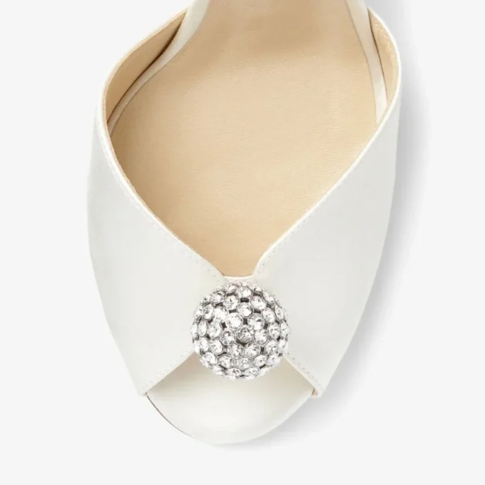Sacora 85 Ivory Satin Sandals with Crystal-Embellished Sphere