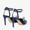 Sacora 85 Marine Satin Sandals with Crystal-Embellished Sphere