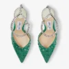 Saeda 100 Emerald Satin Pumps with Crystals