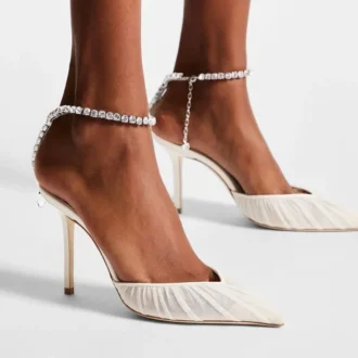 Saeda 100 Ivory Tulle Crystal Pumps