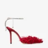 Saeda 100 Ruby Red Mesh Pumps with Petal Embroidery