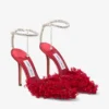 Saeda 100 Ruby Red Mesh Pumps with Petal Embroidery