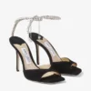 Saeda Sandal 100 Black Suede Sandals with Crystal Embellishment