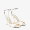 Saeda Sandal 100 Ivory Satin Sandals with Crystal Embellishment
