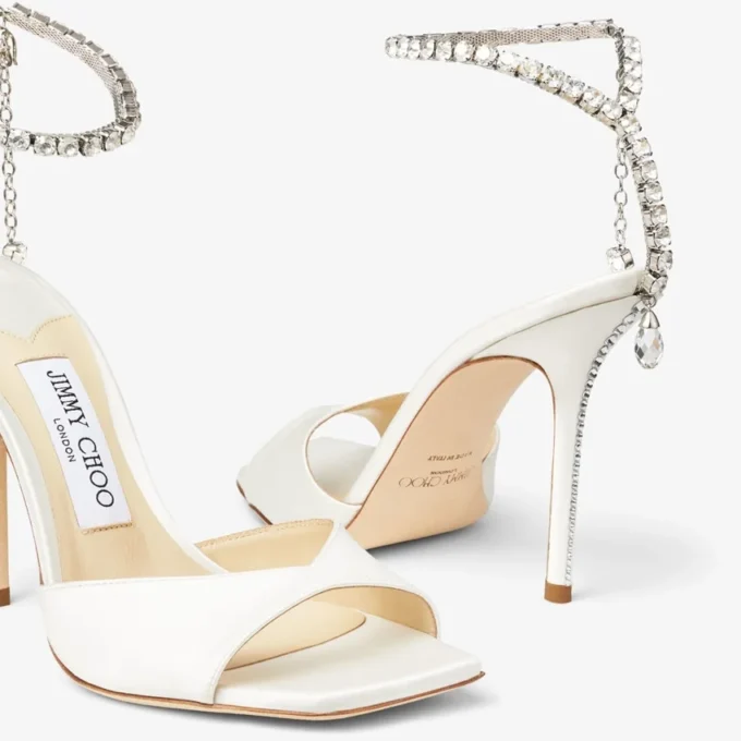 Saeda Sandal 100 Ivory Satin Sandals with Crystal Embellishment