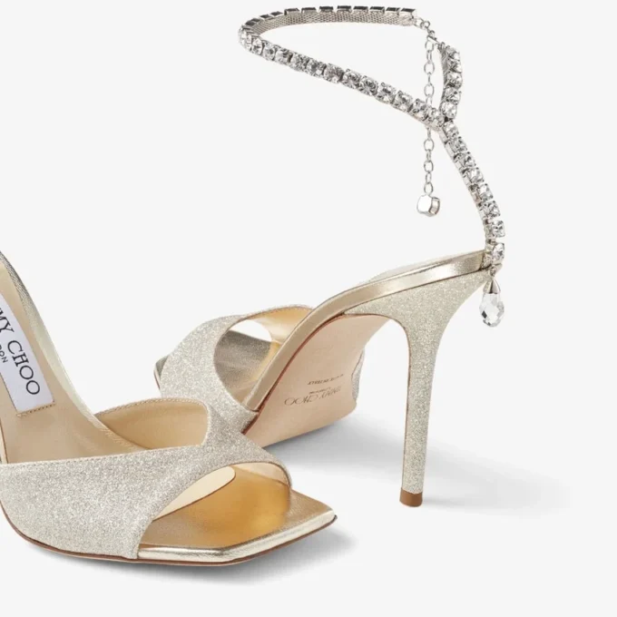 Saeda Sandal 100 Platinum Ice Dusty Glitter Sandals with Crystal Embellishment