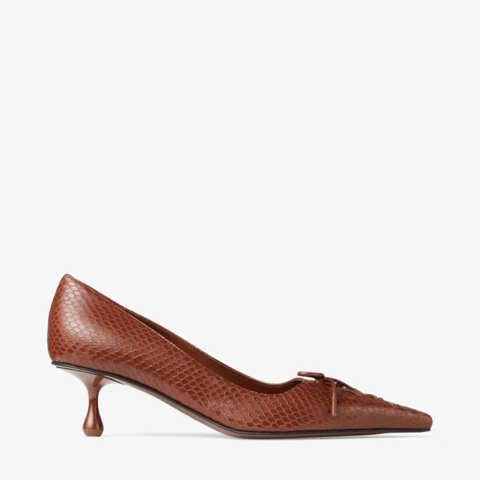 Scarlett 50 Cognac Elaphe Printed Leather Pumps