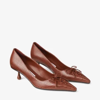 Scarlett 50 Cognac Elaphe Printed Leather Pumps