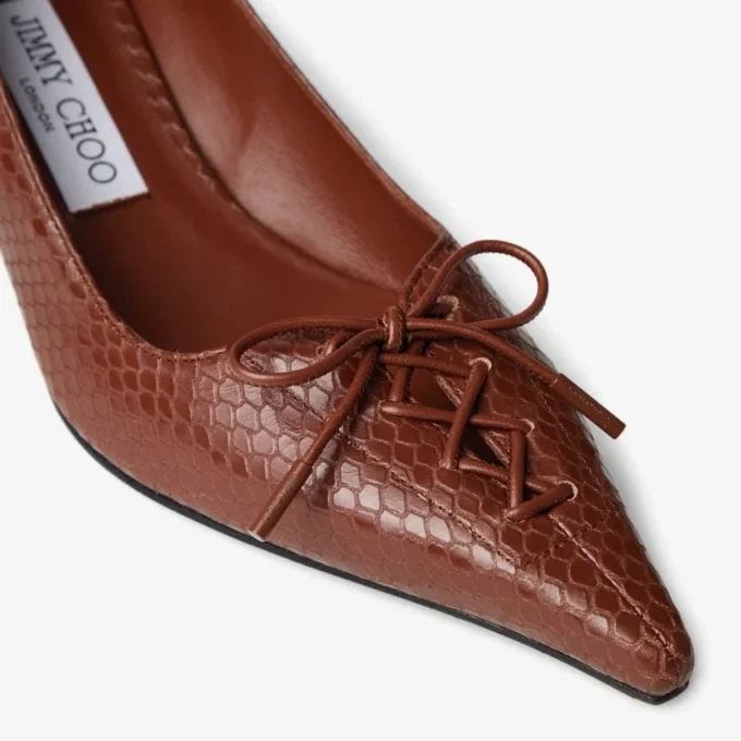 Scarlett 50 Cognac Elaphe Printed Leather Pumps