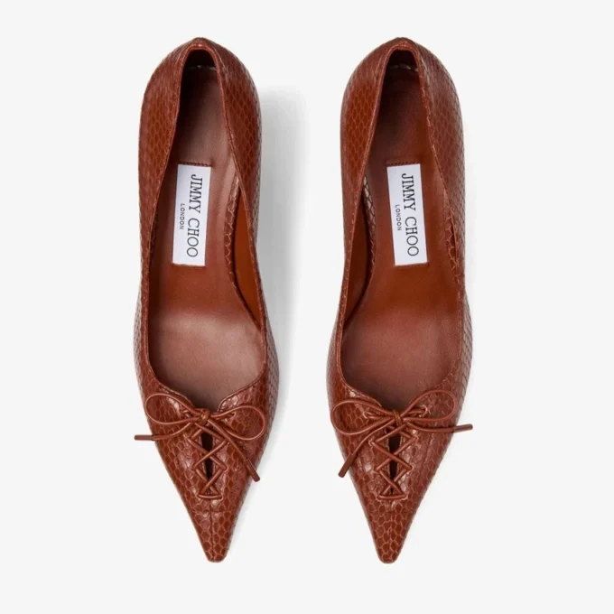 Scarlett 50 Cognac Elaphe Printed Leather Pumps