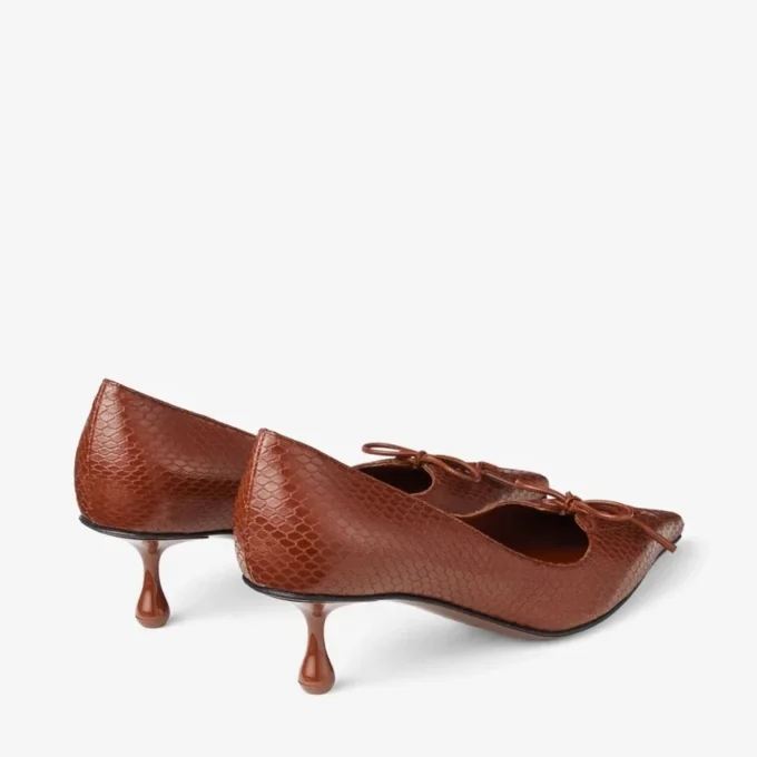 Scarlett 50 Cognac Elaphe Printed Leather Pumps