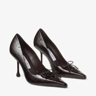 Scarlett 95 Sambuco Shiny Croc Embossed Leather Pumps