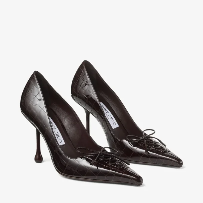 Scarlett 95 Sambuco Shiny Croc Embossed Leather Pumps