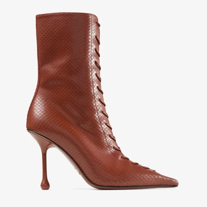 Scarlett Ankle Boot 85 Cognac Elaphe Printed Leather Ankle Boots