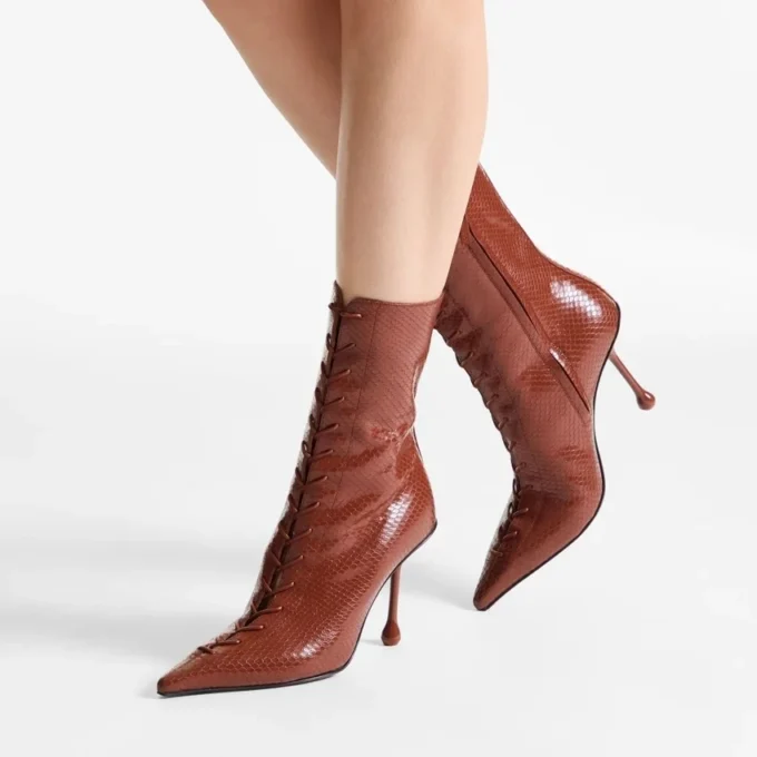 Scarlett Ankle Boot 85 Cognac Elaphe Printed Leather Ankle Boots