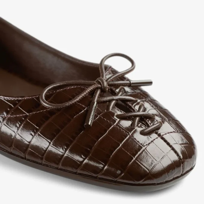 Scarlett Ballerina Chocolate Croc Embossed Leather Ballerina Flats