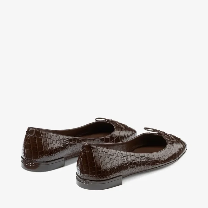 Scarlett Ballerina Chocolate Croc Embossed Leather Ballerina Flats
