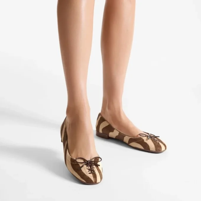 Scarlett Ballerina Chocolate Zebra Printed Pony Ballerina Flats