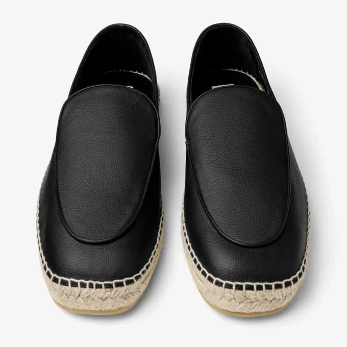 Shenton Espadrille Black Tumbled Leather Espadrilles