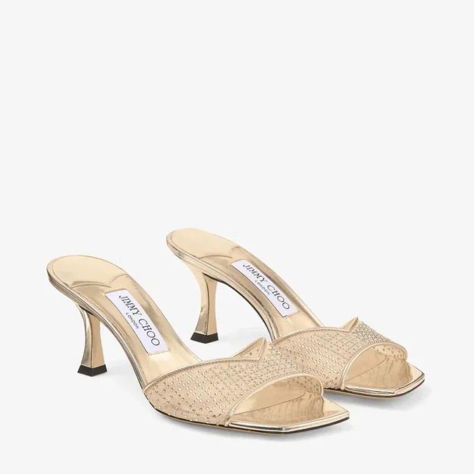 Skye 70 Gold Illusion Crystal Mesh and Liquid Metal Leather Sandals
