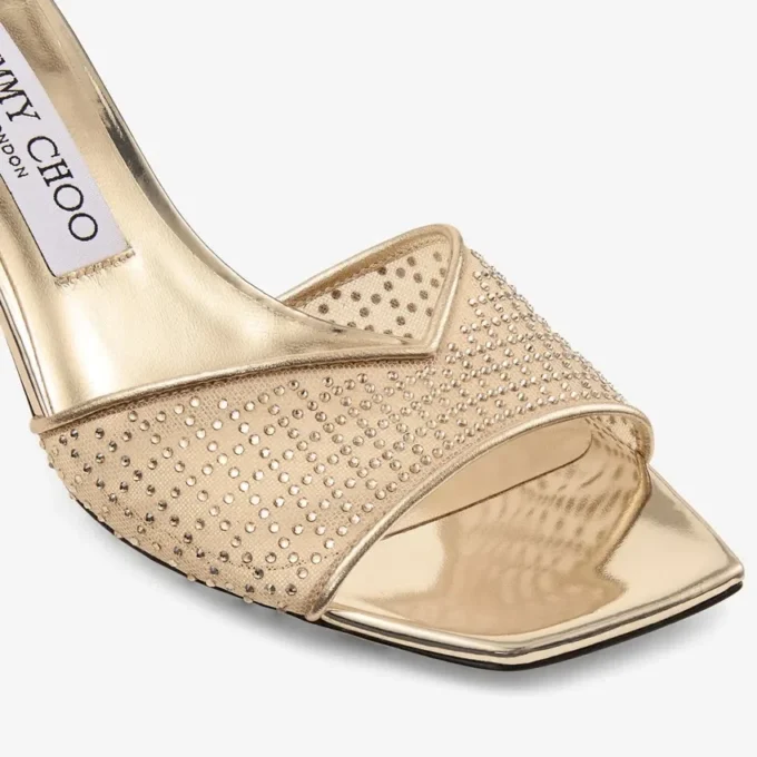 Skye 70 Gold Illusion Crystal Mesh and Liquid Metal Leather Sandals