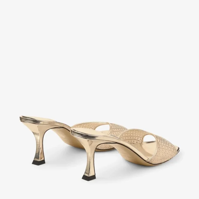 Skye 70 Gold Illusion Crystal Mesh and Liquid Metal Leather Sandals