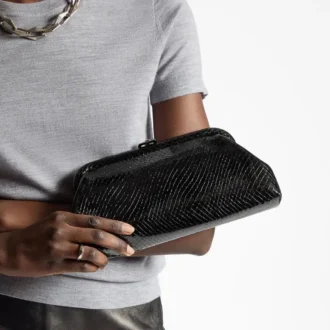 Skylar Black Shiny Snake Printed Leather Clutch with Square Jc Clasp