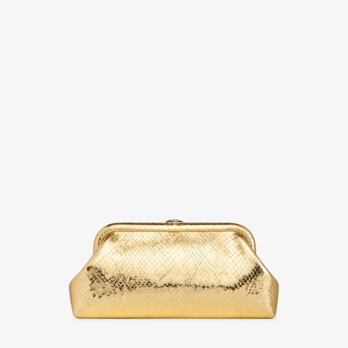Skylar Gold Candy Wrap Leather Clutch with Square Jc Clasp
