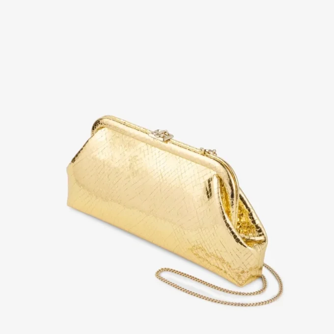 Skylar Gold Candy Wrap Leather Clutch with Square Jc Clasp