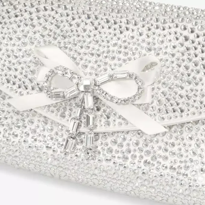 Soft Bow Mini Bag Ivory Satin Mini Bag with Crystal Bow