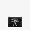 Soft Card Holder with Chain Black Satin Cardholder with Crystal Bow